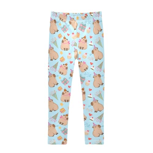 Cute Capybara Birthday Party Girls Leggings Soft Comfortable Athletic Leggings Dancing Pants for 4-10 Years
