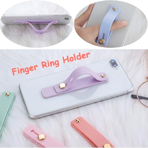 Image of Weewooday 6 Pieces Phone Grip Holder Cell Phone Grip Strap Telescopic Finger Strap Stand Universal Finger Kickstand for Most Smartphones(Bright Color,Fashionable)