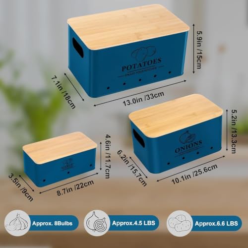 Image of 3 Pieces Potato Onion & Garlic Storage Bin Sturdy for Kitchen Counter | Kitchen Storage & Organization | Food Storage Containers