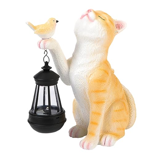 clhjinruoliu Orange,Funny Resin Cat Figurines LED Solar Light Waterproof Mini Cat Outdoor Lantern Garden Ornament Light Garden Yard Figurines Decor