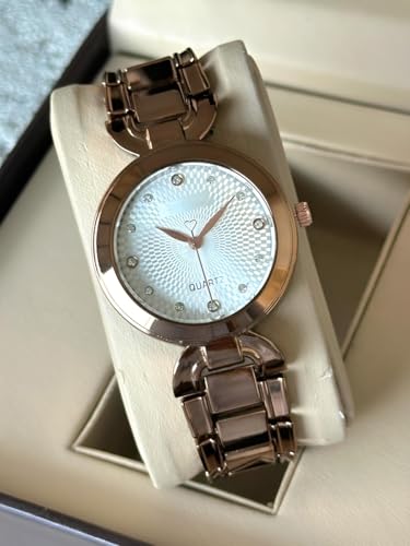 Image of styledose Women Analogue Wrist Watches for Women's & Girls&Ladies Diamond Studded Dial Rosegold Colored Stylish Bracelet Strap