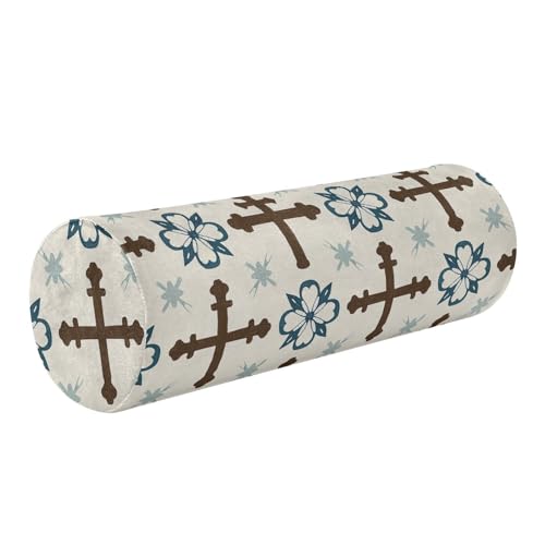 miaozhen Retro Cross Floral Green Memory Foam Back Support Pillow Neck Roll Pillow for Sleeping almohada para piernas 5.5''x17''