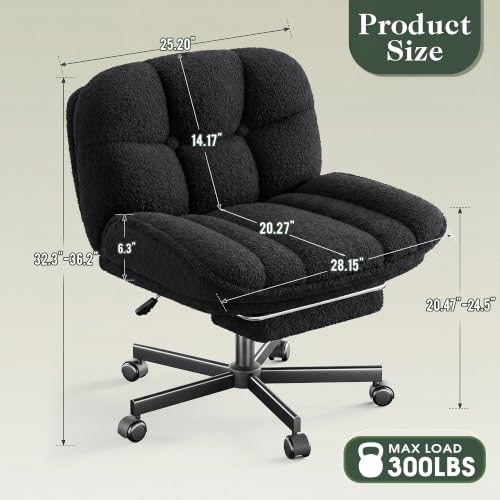 Image of DurayLoly Criss Cross Office Chair with Footrest, 28.15 inch Wide Seat | 6.3 inch Thick Cushion, 105-120 Rocking Function, Height Adjustable, 360 Swivel, Armless Design for All-Day Comfort - Black