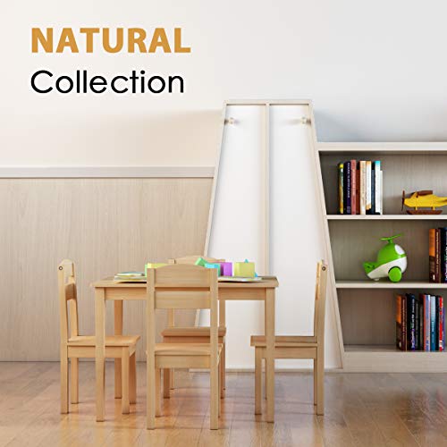 Image of Nightcore Kids Wooden Table and 4 Chair Set, Activity Table Chair Set for 2 to 6 Years, Toddler Game, Playroom Furniture, Picnic Table w /Chairs, Solid Wood 5 Piece Dining Table Set (Natural)