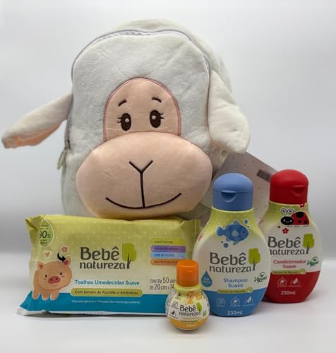 Kit Mochila Ovelhinha Shampoo 230ml + Condicionador 230ml + Toalha 50 unid + Colonia 30ml - Bebê Natureza