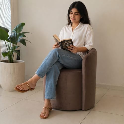 Image of Jaico Wood Seating mudda Puffy Stool Chair for Living Room, Dressing Table, Office, Home Decor, Ottoman pouffes, Sofa Type, and Large .Ottoman and Chair Combined into one (Brown)