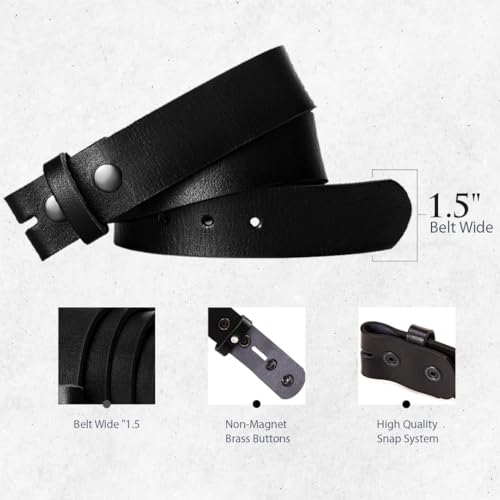Leather Belt for men, Genuine Leather Belt without buckle, Men Belts Replacement belt Snap on Strap-1.5 inch Wide2
