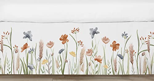 Image of Sweet Jojo Designs Boho Floral Garden Flower Baby Crib Skirt Bed Dust Ruffle Bedskirt for Nursery Sage Green Watercolor Bohemian Floral Farmhouse Wildflower Vintage Shabby Chic White Beige Nature