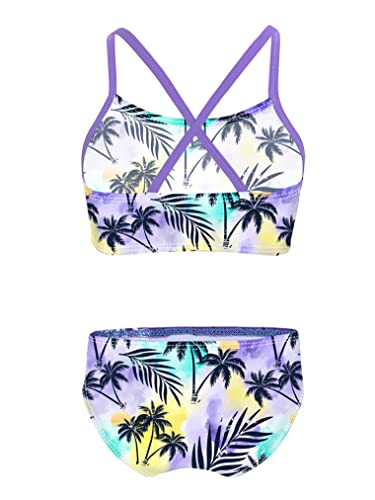 Image of Hularka Kids Girls Two-Piece Swimsuit Tankini Set Swimwear Floral Printed Crop Top with Bottoms Beach Wear