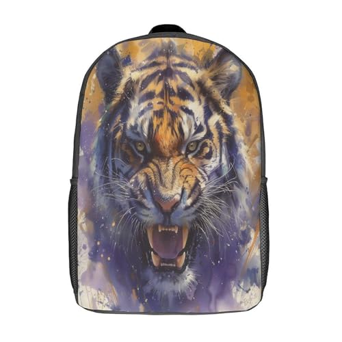 Sac à dos Tiger grand format 43 cm avec motif animalier pour ranger livre scolaire et cahier A4