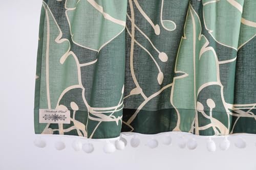 Image of Ravaiyaa - Attitude is everything Hand Printed Half Window Kitchen Curtain 100% Cotton Short Drapery Valance Curtain 40 inch X 18 inch Inch (Green Abstract)