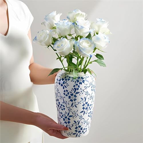 Vase vintage bleu et blanc grand vase décoration intérieure - 3