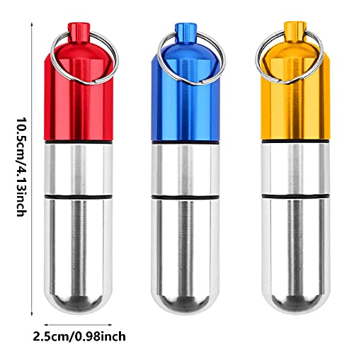 PhoenixDN 3 Stks Waterdichte Pillendoos, Sleutelring Pillendoos, Aluminium Pillendoosje, Draagbare Pillendoosjes, Pillendoosje met Sleutelhanger, voor Buitengebruik, Vissen, Kamperen, Wandel - Afbeelding 3