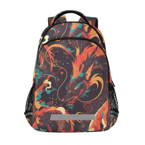 LINNIKEEEE Dragon De Feu Rouge Orange FéRoce Enfant Cartable Sac À Dos Ecole Étudiant Scolaire Sac pour Voyage Ados