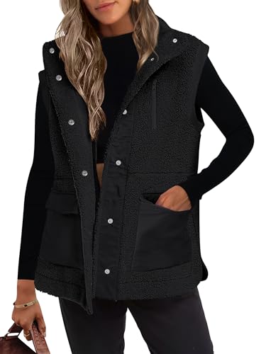 ANRABESS Womens Fleece Vest Loose Warm Button Down Fall Fuzzy