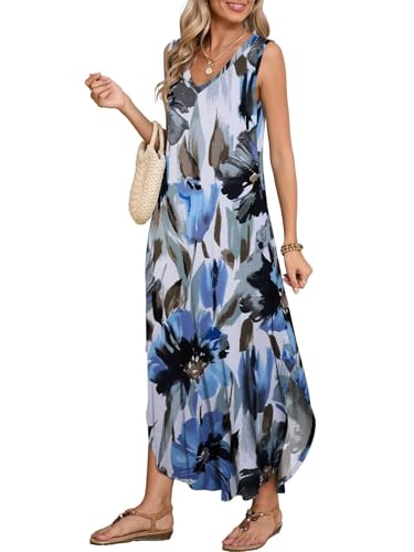 Image of BELAROI Womens Plus Size Maxi Dress Sundress Summer Casual Sleeveless V Neck Pockets Beach Swimsuit Coverup Loose