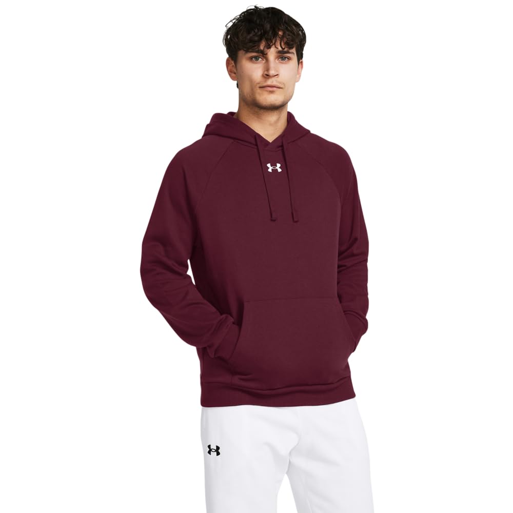 Under Armour Men's Rival Fleece Hoodie Sweatshirt, (609) Maroon/White, Large, (609) Maroon/White, L