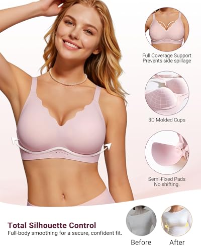 Image of As Fairy Wireless Bras for Women Full Coverage Seamless Scalloped Push Up No Underwire Everyday Bra with Air Holes