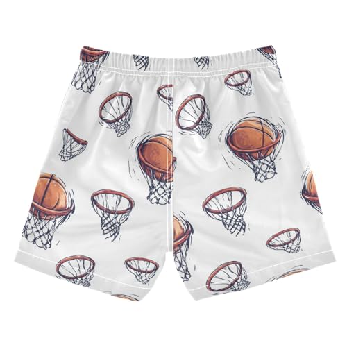 Basketball White Kids Swimming Trunks with Pocket Swim Shorts 2T2