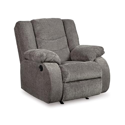 Signature Design by Ashley Tulen Contemporary Rocker Recliner, Gentle Rocking Motion, Pull Tab Reclining, Fabric Upholstery, 39" W x 40" D x 40" H, Dark Gray