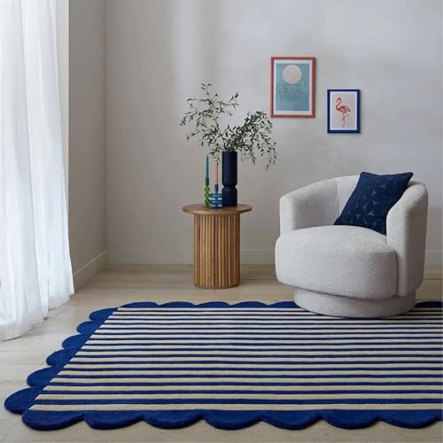 Image of Sifa Carpet Hand Made Natural Woolan Tufted Carpets Irregular Shaped Handmade Area Rugs, for Your Room Blue, Beige Color Size 5x8 feet (150x240cm)