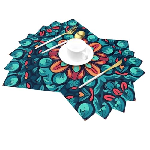 Mexpekil Juego de 4 manteles individuales tejidos resistentes al calor, manteles individuales de PVC, estilo bohemio, mandala, floral, decoración de mesa para comedor, cocina, boda, fiesta
