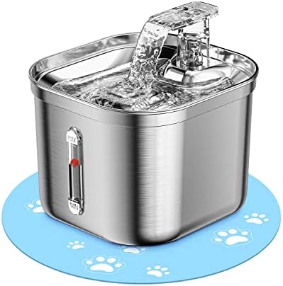Rantizon Cat Water Fountain, 74oz/2.2L Stainless Steel Cat Fountain Water Bowl, Quiet Electric Automatic Pet Water Fountain with Silicone Mat, Water Fountain for Cats Inside for Cats Dogs Pets
