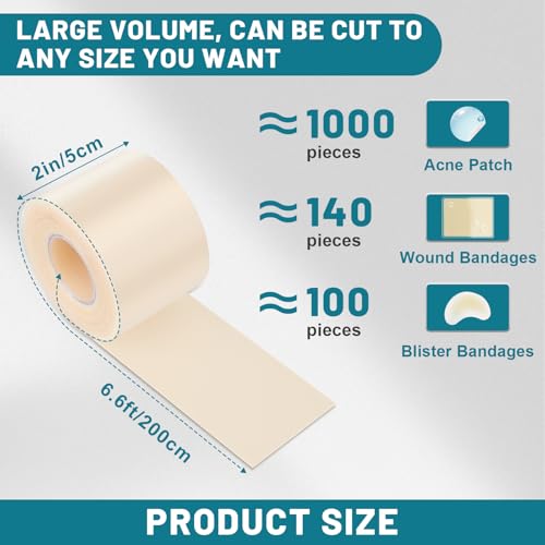 Image of Hydrocolloid Roll for Wound Care, Hydrocolloid Bandages with Self-Adhesive, Extra Large Hydrocolloid Patch Bandages Cut-to-Size, Ultra Absorbent, Waterproof First Aid Kit Essential, 2in*6.6ft