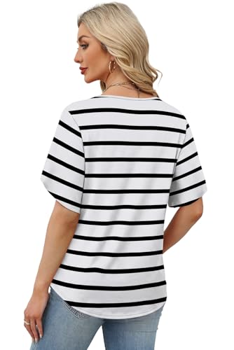 Image of WIHOLL Womens Summer Tops Short Petal Sleeve Shirts Fashion V Neck Womens Clothing