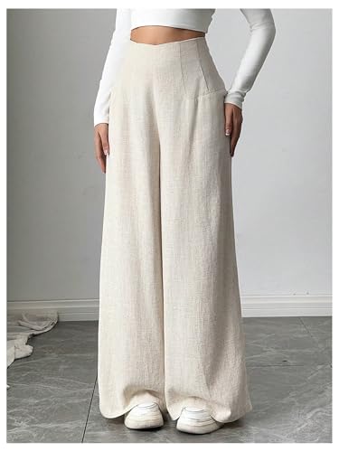 MakeMeChic Women's Summer Linen Pants Vacation High Waisted Wide Leg Palazzo Trousers3