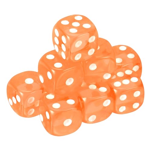 sourcing map 10Pcs 6 Sided Acrylic Dice, 18mm/0.71" Rounded Corner Translucent Colored D6 Game Dice for Theme Party Fun Table Board Games, Orange