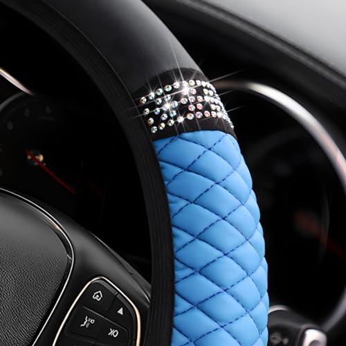 Image of Osilly Bling Car Steering Wheel Cover, 15 Inch Rhinestones Soft Leather Elastic Steering Wheel Protector, Sparkly Crystal Diamond for Women Girls, Car Interior Accessories for Most Cars (Blue)