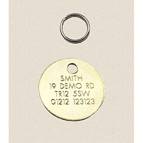 Engraved Dog Tag ID Brass disc 25mm Personalised with Split Ring Cover