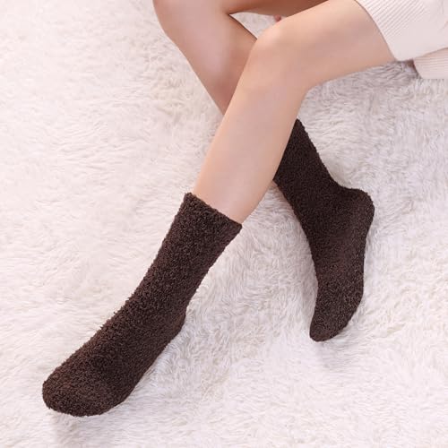 Image of CHOWISH Womens Fuzzy Slipper Socks Super Soft Microfiber Fluffy Cozy Winter Warm Fuzzy Crew Socks