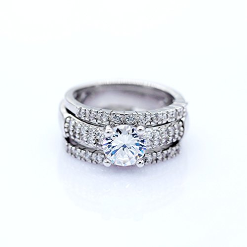 Uloveido Women's 3 pcs Set 2 Tones Platinum Plated Diamond Cut Round Clear Cubic Zirconia Bridal Wedding Band Rings (Rose Gold and Silver Color, Size 5 6 7 8 9) Y4213