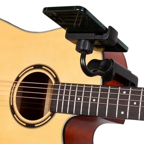 Elecora Guitar Head Phone Holder Universal Smartphone Mount for Guitar Ukulele Plastic 360 Rotating and Adjustable Suitable for Live Broadcast Streaming Online Teaching Video Recording