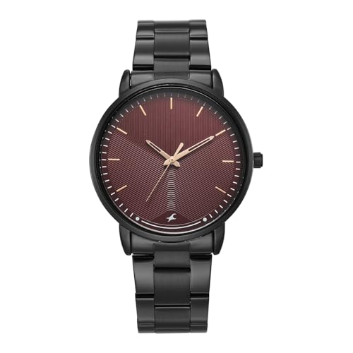Image of Fastrack Stunners X Quartz Analog with Maroon Dial Black Stainless Steel Strap Watch for Men - 38159NM03