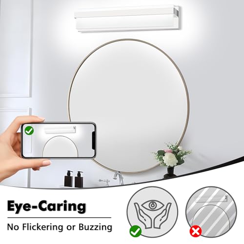 Image of LED Bathroom Vanity Light Fixture Over Mirror Chrome,Stainless Steel Vanity Light for Mirror 22W,6000K Cool White Over Mirror LED Lighting Fixture for Bathroom(25 Inch)