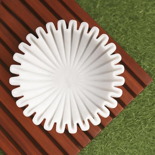 Image of SWADESHI BLESSINGS Handcrafted Marble Ruffle Urli Bowl for Home Decor | Traditional Decorative Bowl for Floating Flowers, Potpourri & Festive Decor Items | Pooja Decoration | Wedding /Return Gifts, 9 inch