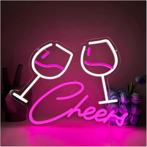 Enseigne lumineuse verre à vin rose pour ambiance de bar et cuisine moderne