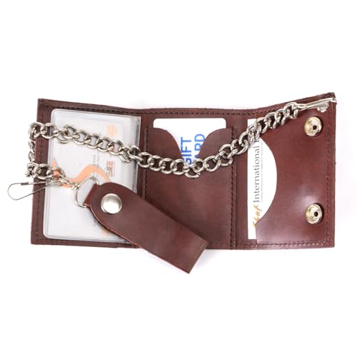 Image of Milwaukee Leather MLW7889 Men's 7.5 inch Black Premium Leather Soft Biker Wallet - Bi-Fold Anti-Theft Stainless Steel Chain