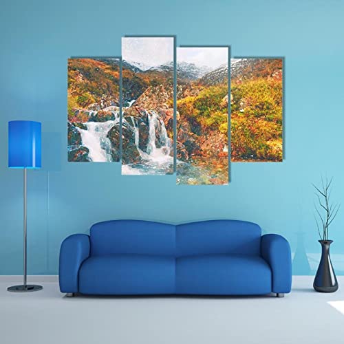 FACAICAI Bild Auf Leinwand Wasserfall In Schottland Gerahmte Bilder 4-Teiliger Kunstdruck Auf Leinwand Bilder 4 Stück Leinwanddrucke XXL Wandbilder Hd Gedruckt Wandkunst Cover