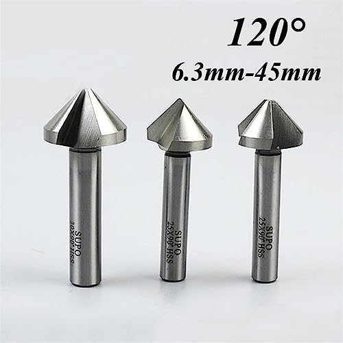 Fraise à chanfreiner 12.4mm HSS à 3 cannelures avec angle de coupe de 120°