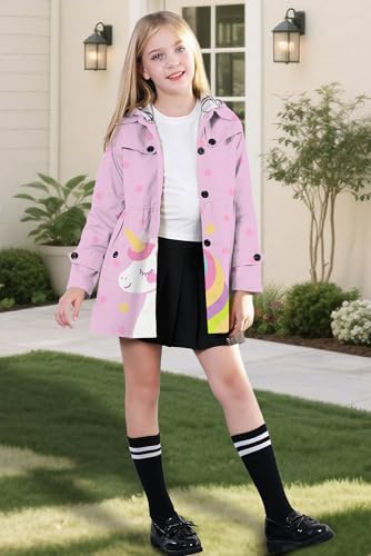 Image of Betusline Girl's Single Breasted Trench Coat Hooded Dress Coat Outerwear, 2-14 Years