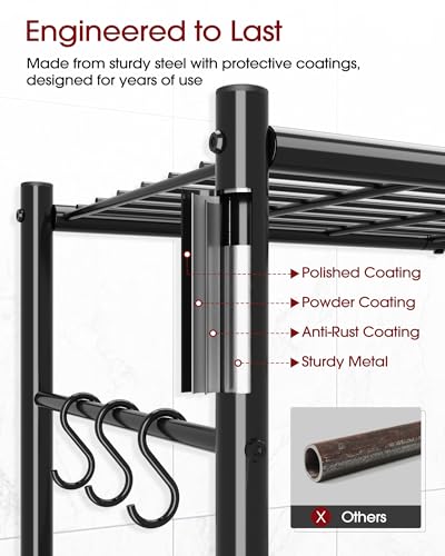 Sakugi Storage Shelves - 4-Tier Spacious Shelf Organizer with Hooks & Leveling Feet, Easy to Assemble, Rust-Resistant Garage Shelving for Kitchen, Pantry, Bedroom, 33.2\" x 12.7\" x 57.3\", Black