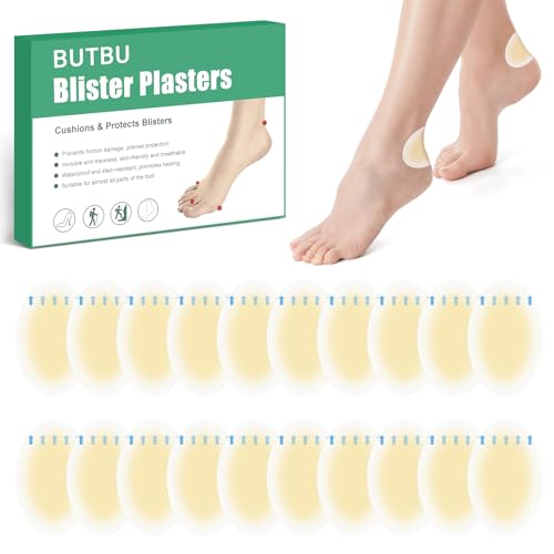 BUTBU Cerotti Anti-Vesciche Idrocolloidali, 20 Pezzi Cerotti Invisibili in Gel Idrocolloide per Tallone, Durata e Resistenti all'acqua, per piedi, avampiedi, dita e dita dei piedi, prevenzione.