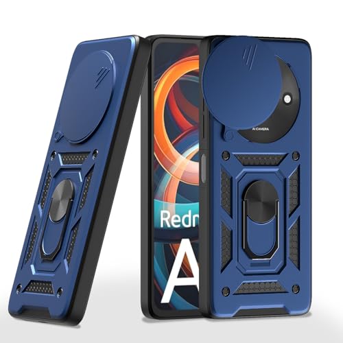 Image of Pikkme D10 Tough Armor Bumper Case | 360 Protection Case | Sliding Camera Shield Cover & Ring Holder Stand Back Cover for Redmi A3 (2024) / Redmi A3x / Poco C61(Blue)