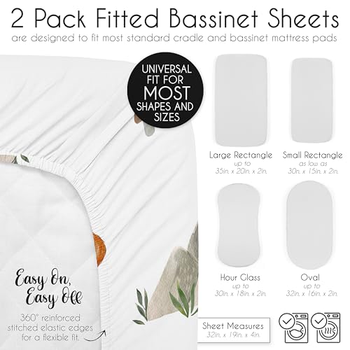 Image of Sweet Jojo Designs 2-Piece Baby Bassinet Sheets Set (Woodland Animals) for Girls /Boys, Infant Newborn Nursery, Oval, Rectangle & Hourglass Mattress (Gender Neutral, Forest Animal Friends, Watercolor)