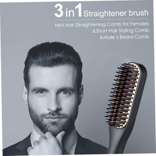 Cepillo eléctrico alisador de cabello y barba SOIMISS con 3 niveles de calor, estilizador calentado mini para hombres, enchufe estadounidense dorado, adecuado para cabello corto y cuidado de la barba miniatura 6