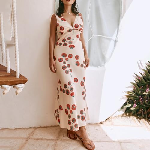 Women Y2k Vintage Printed Maxi Dress Spaghetti Strap Floral Midi Slip Dress Backless Long Flowy Sundress3